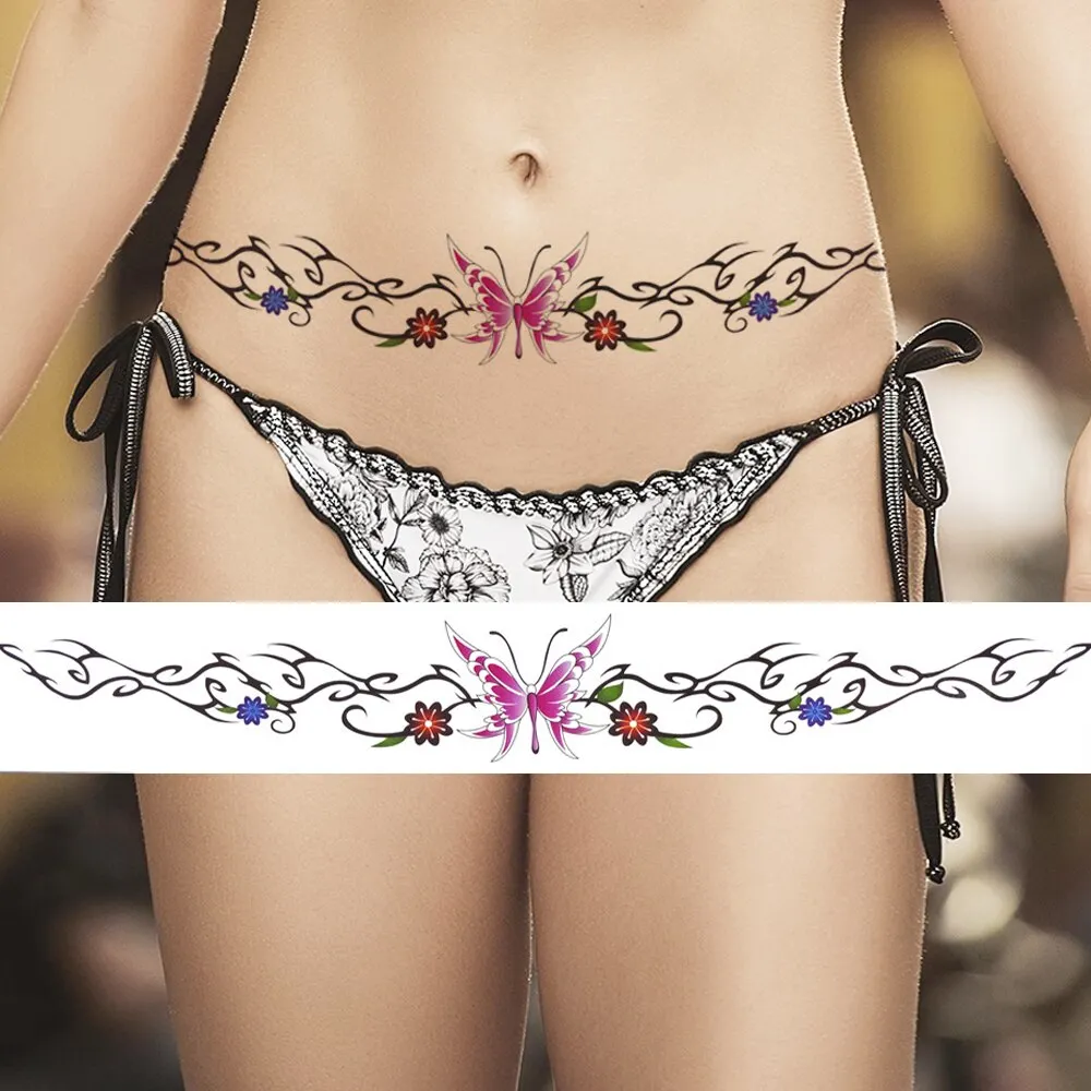 Sdrawing Butterfly Temporary Tattoos For Women Girls Fake Flower Tattoo Sticker Thorns Lily Daffodil Waist Sexy Tatoos