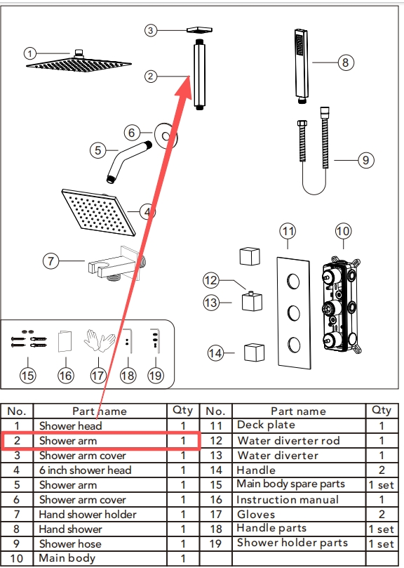 Accessory SFS1004A-GD12-Acc 36'' Shower Arm