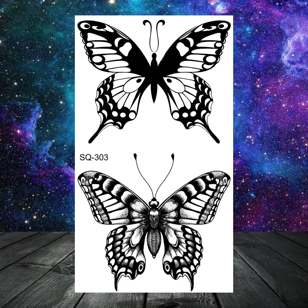 Elephant Lotus Butterfly Henna Temporary Tattoos For Women Adult Men Lion Dragon Flower Dragon Fake Tattoo Neck Arm Small Tatoos