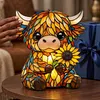 LED 3D Animal Night Lamps Sunflower Highland Cow Table Lamp Cute Bedside Decorations Lamp USB Handcrafted Stained Glass Night Light for Living Room Desk Decor