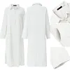 💐Robe chemise longue fendue en coton et lin de couleur unie💐