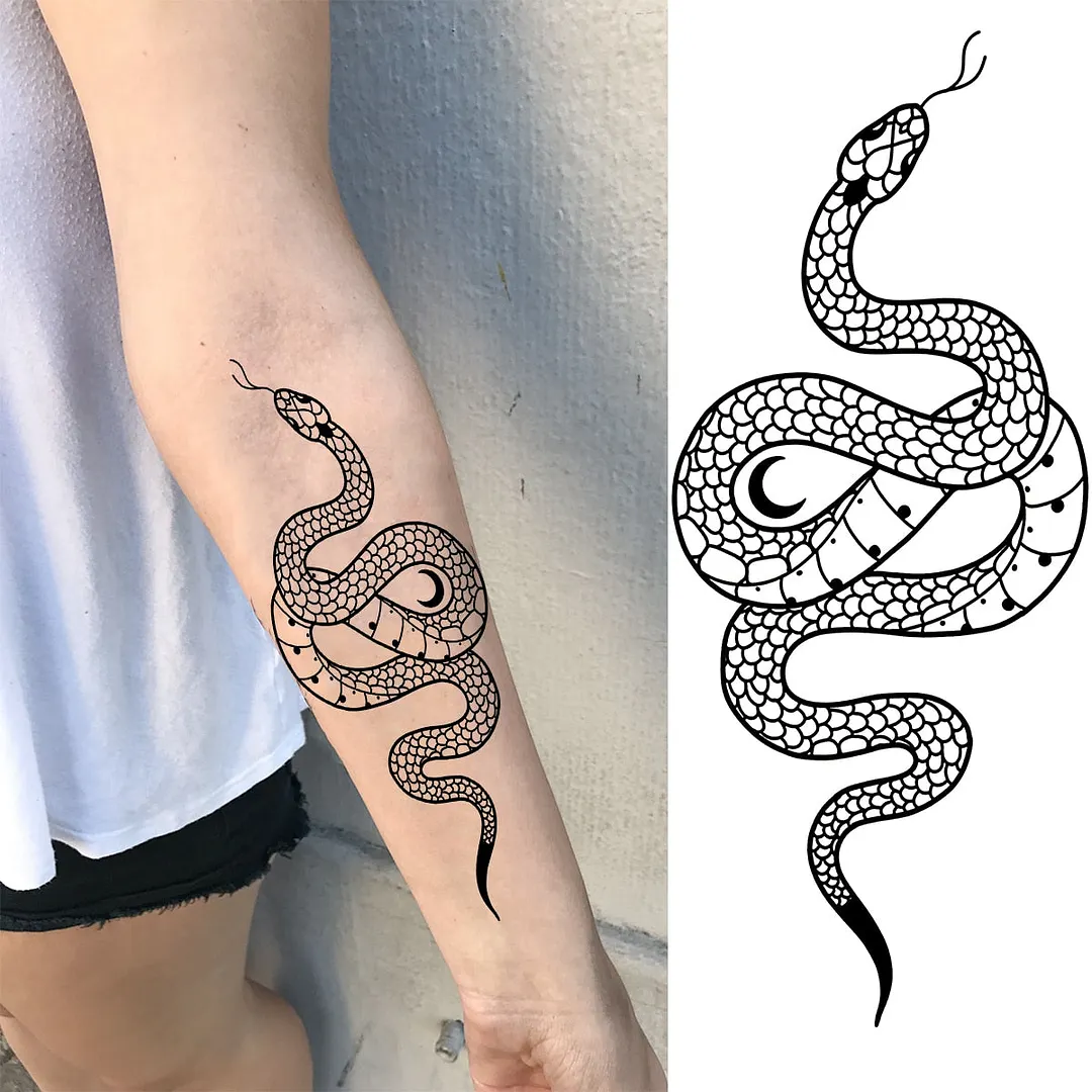 Black Rose Flower Snake Temporary Tattoos For Women Adult Peony Serpent Fake Tattoo Forearm Body Art Painting Waterproof Tatoos