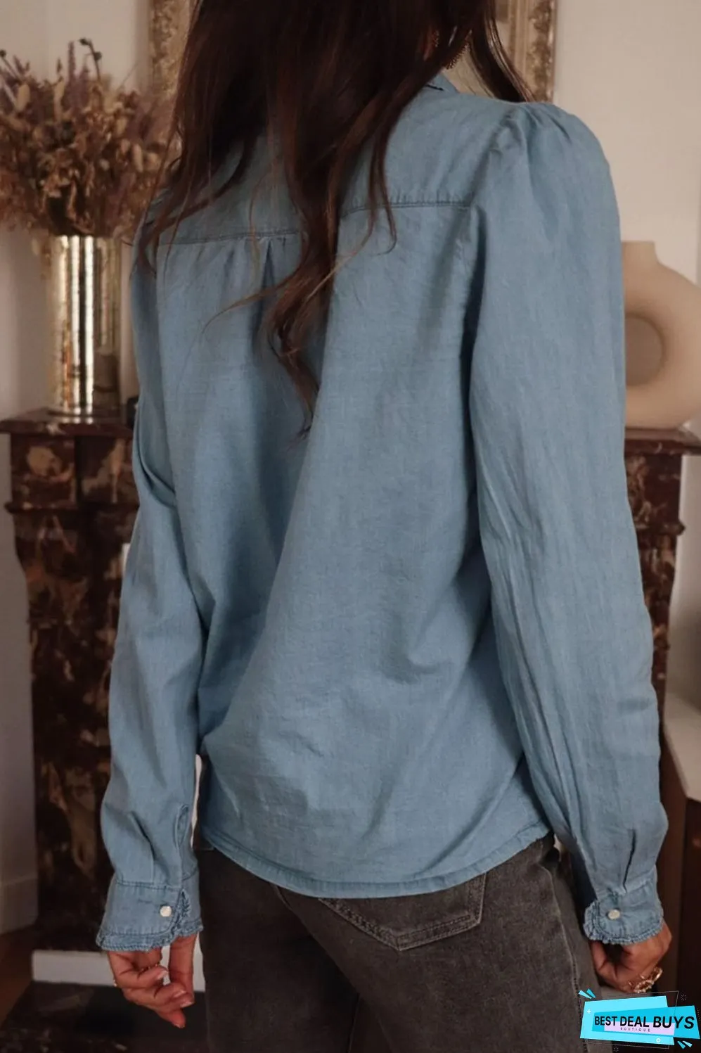Button Up Long Sleeve Denim Top
