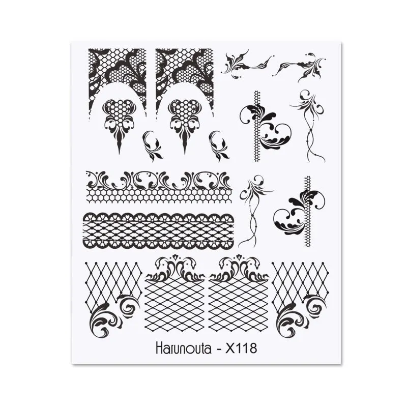 Harunouta Cool Geometry Pattern Water Decals Stickers Christmas Snowflakes Slider For Nails Valentine's Day Nail Art Decoration