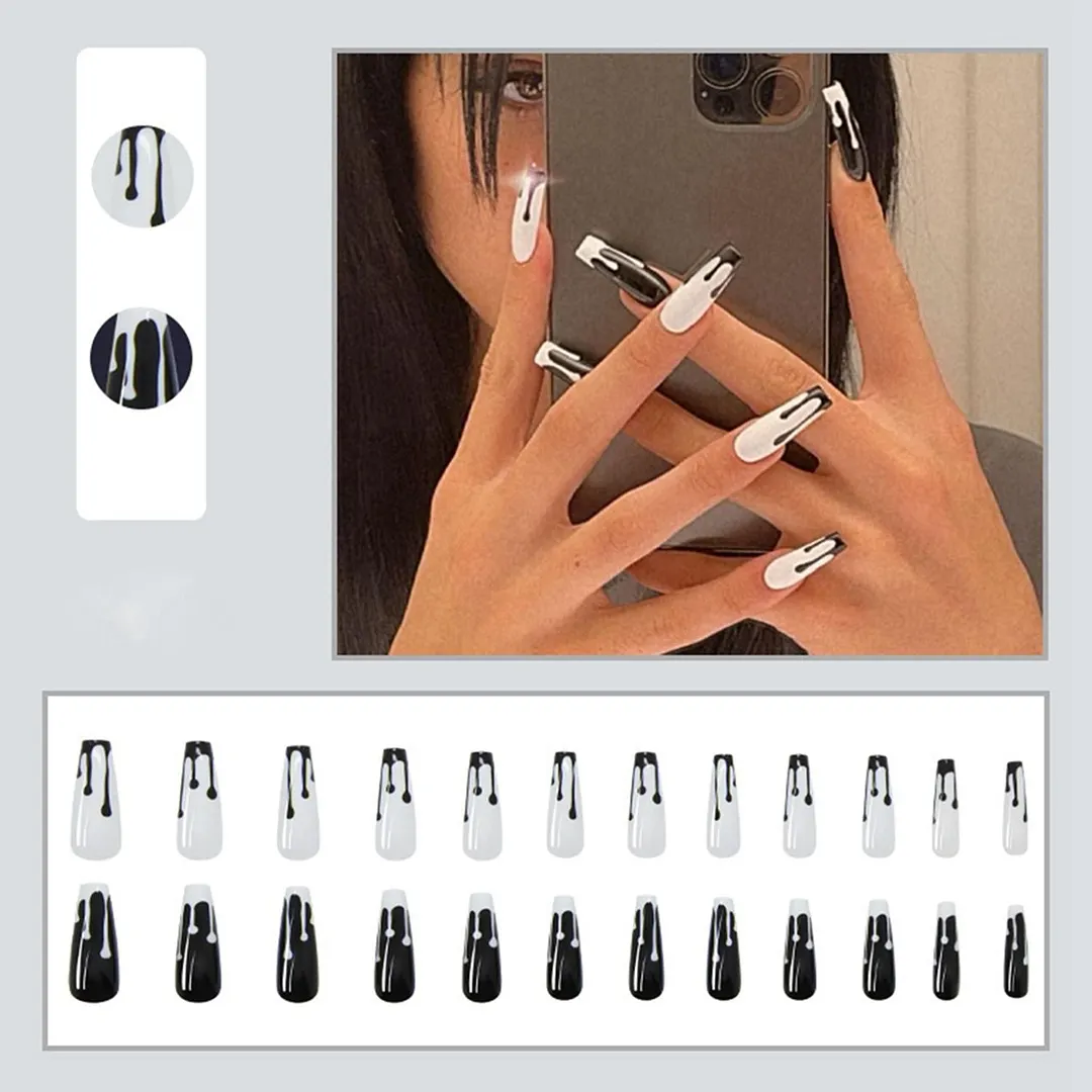 24pcs/Box Long Coffin False Nails with Dragon Pattern Design Ballerina Manicure Patches Press On Nails Full Cover Nail Tips-Nail Inspo