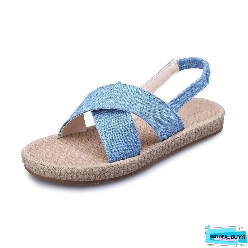 Beach Open Toe Linen Flat Sandals
