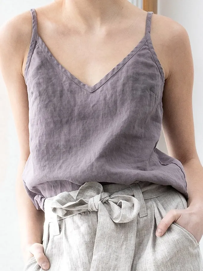 Ladies Cotton Linen V-Neck Casual Camisole