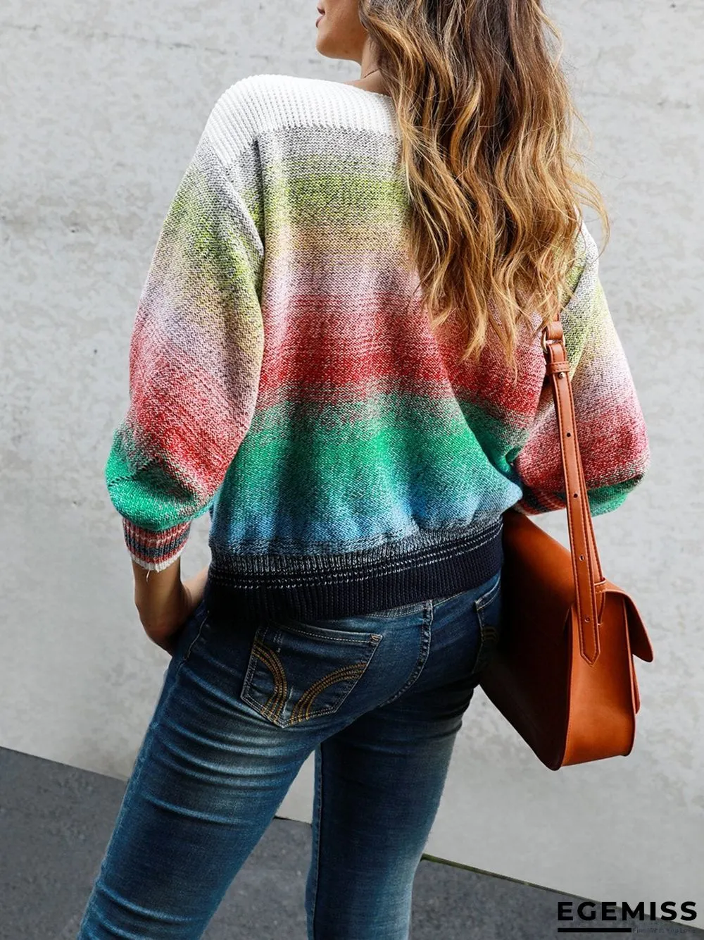 Color-Block Casual Ombre/tie-Dye Shift Sweater | EGEMISS