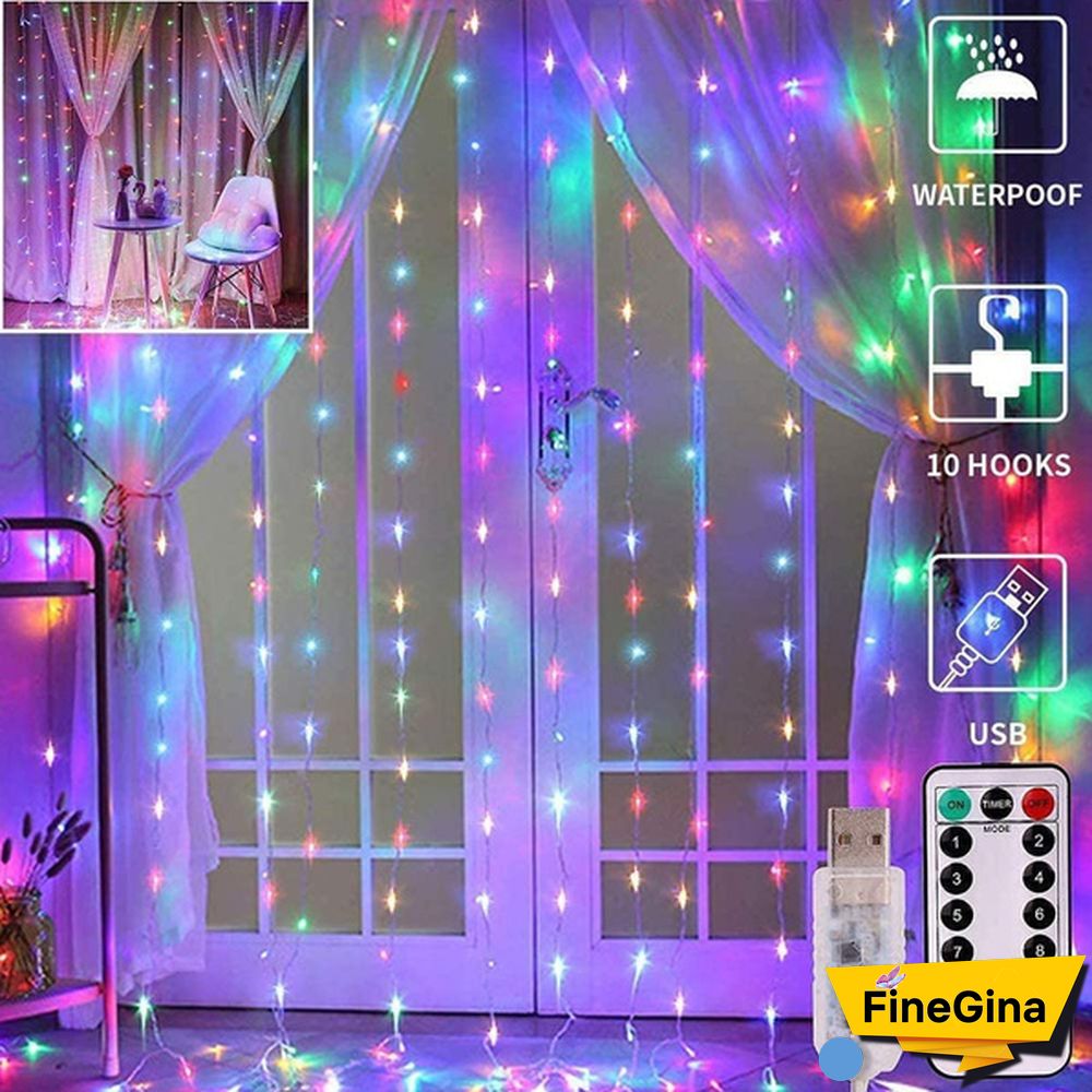 300LED Curtain String Lights 8 Modes with Remote Control Waterproof Fairy Lights Wedding Party Room Christmas Decoration Lights USB Powered