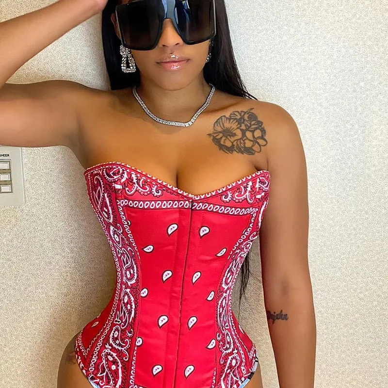 Hugcitar 2020 Vintage Print Tube Corset Autumn Winter Women Fashion Streetwear Outfits Sexy Crop Tank Tops