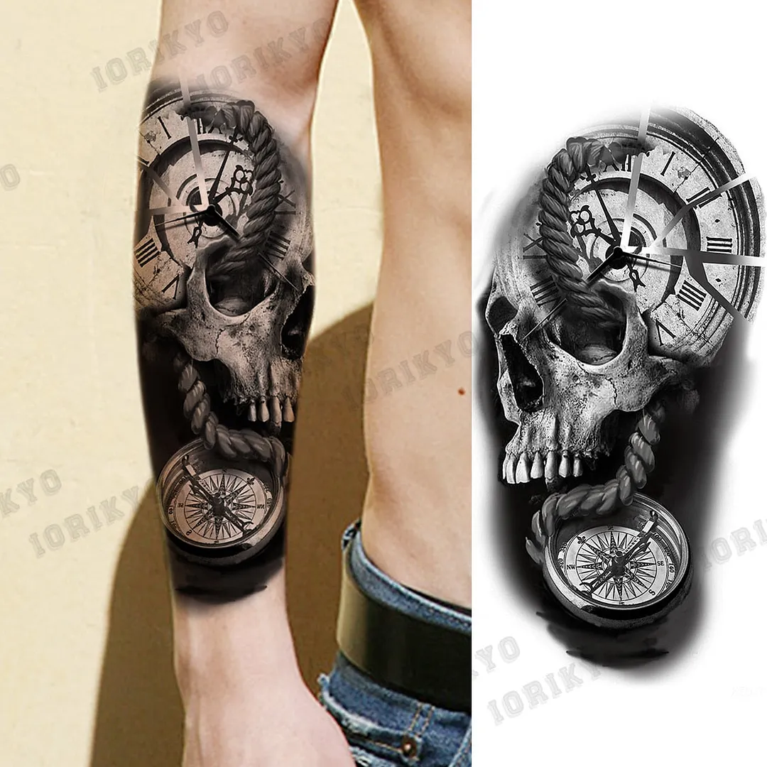 Black Devil Vampire Arm Temporary Tattoos For Women Adult Skull Lion Crown Compass Fake Tattoo Washable Body Art Painting Tatoos