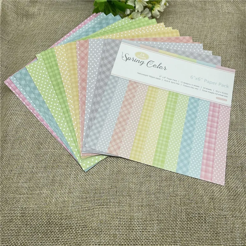 24 sheet 6"X6"Spring ColorsSingle-side Printed patterned paper Scrapbooking paper pack handmade craft paper craft Background pad