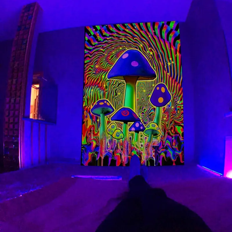 Fluorescent Mushroom Tapestry Psychedelic Tapestry Wall Hanging Aesthetic Galaxy Hippie Tapestry Boho Room Decor Wall Tapestry