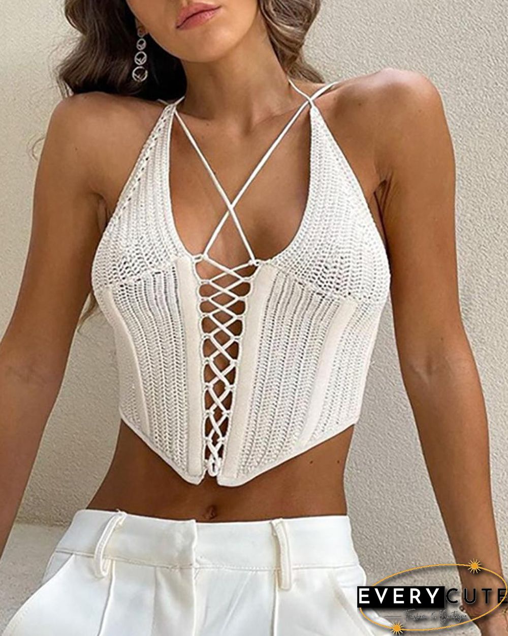 Lace Up Cutout Sleeveless Crop Top