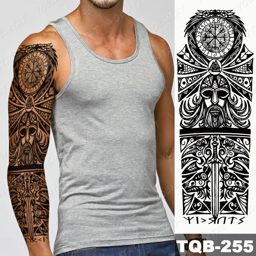 Large Arm Sleeve Tattoo Bird Crow Forest Moon Waterproof Temporary Tatto Sticker Lion Wolf Clock Body Art Full Fake Tatoo Men