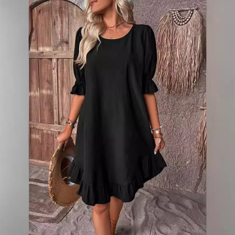 Churchf Churchf New Round Collar Casual In The Loose Dress Women's Dress