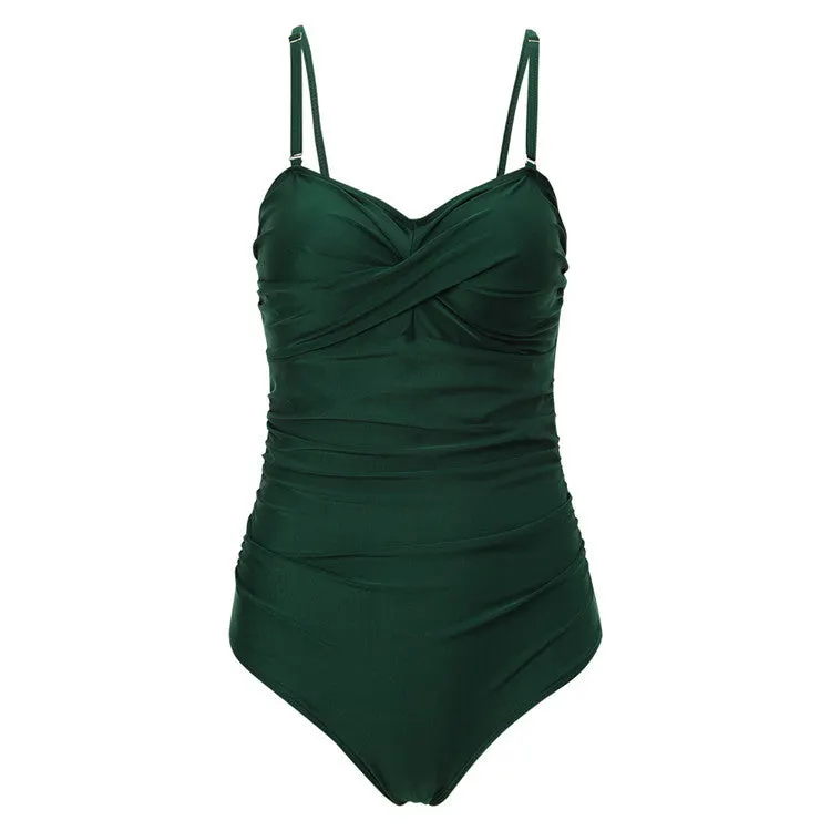 Women Plus Size Swimwear One-Pieces Sexy Slimming Solid Color Striped One-Piece Swimsuit for Women