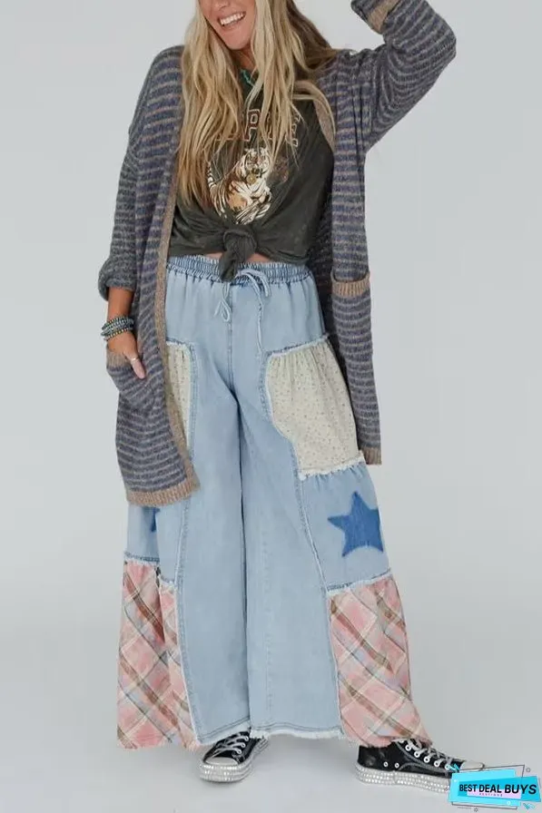 Fashion Contrast Striped Loose Long-sleeved Mid-length Knitted Cardigan