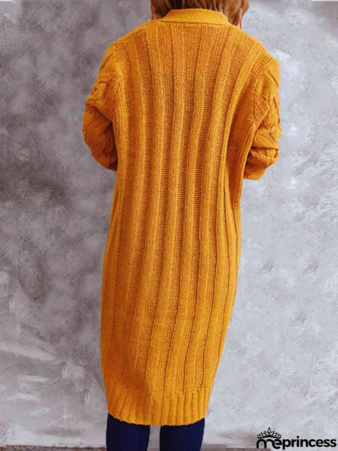 Button Up Cable-Knit Cardigan with Pockets