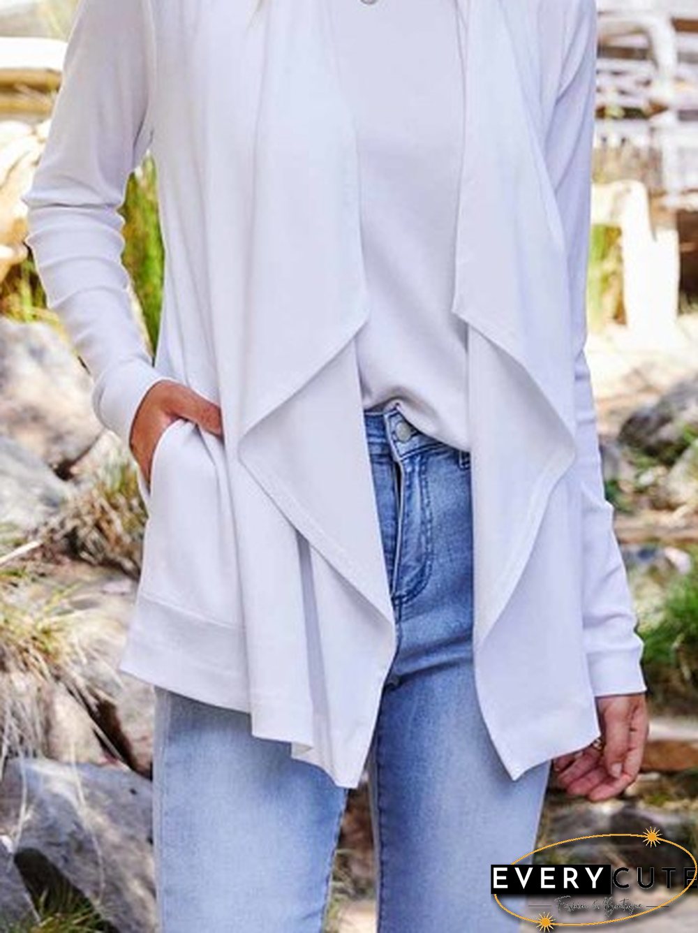 Casual Plain Autumn Natural Loose Jersey Long sleeve H-Line Regular Other Coat for Women