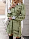 Contrast Color Lapel Collar Polka-Dot A-Line Fashion Mini Dress