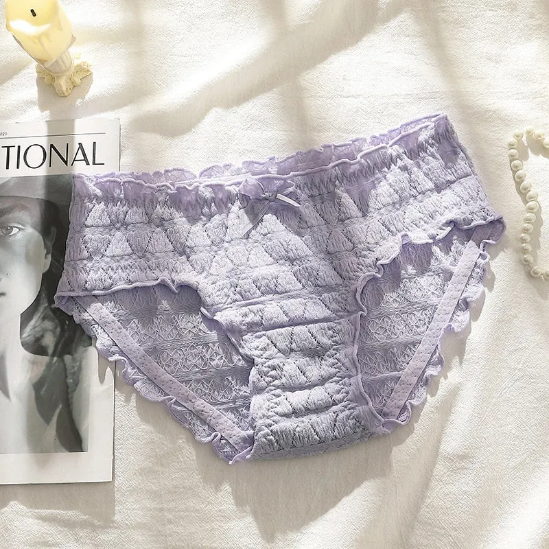 French Sexy Panties Plus Size Women's Cotton Underwear Girls Fashion Comfort Briefs Sexy Lace Underpants Female Bow Lingerie