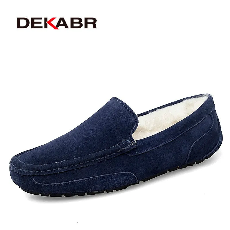 DEKARB Men Loafers Shoes Warm Soft Genuine Leather Business Men Moccasins Shoes Breathable Slip on Driving Shoes Size 38-47