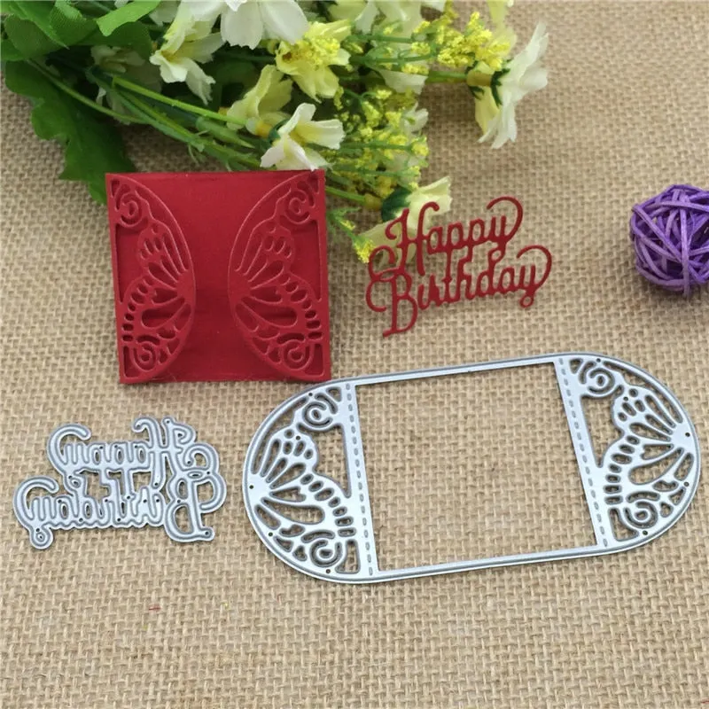 Butterfly card frame happy  birthday Metal Cutting Dies Stencil Scrapbooking Photo Album Card Paper Embossing Craft DIY