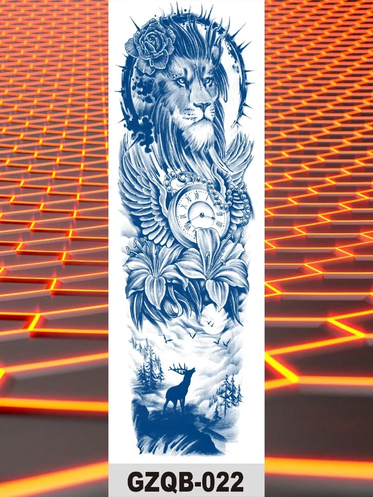 Temporary Flower Full Arm Tattoos Stickers Indian Wolf Dragon Navigator Totem Juice Ink Men Women Girl Leg Fake Tatoo Hot Sale