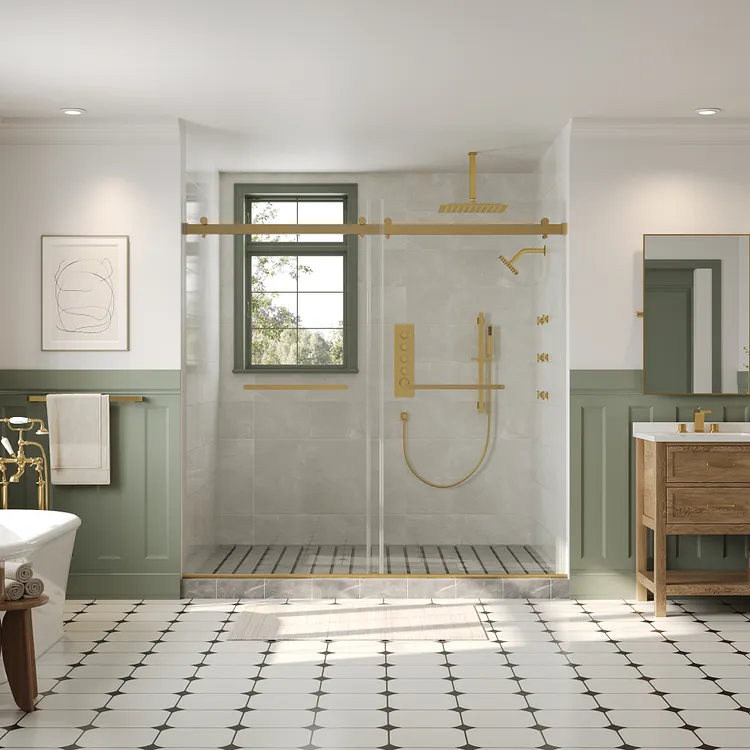Thermostatic Rainfall Bathroom Shower System in Brushed Gold SFS
