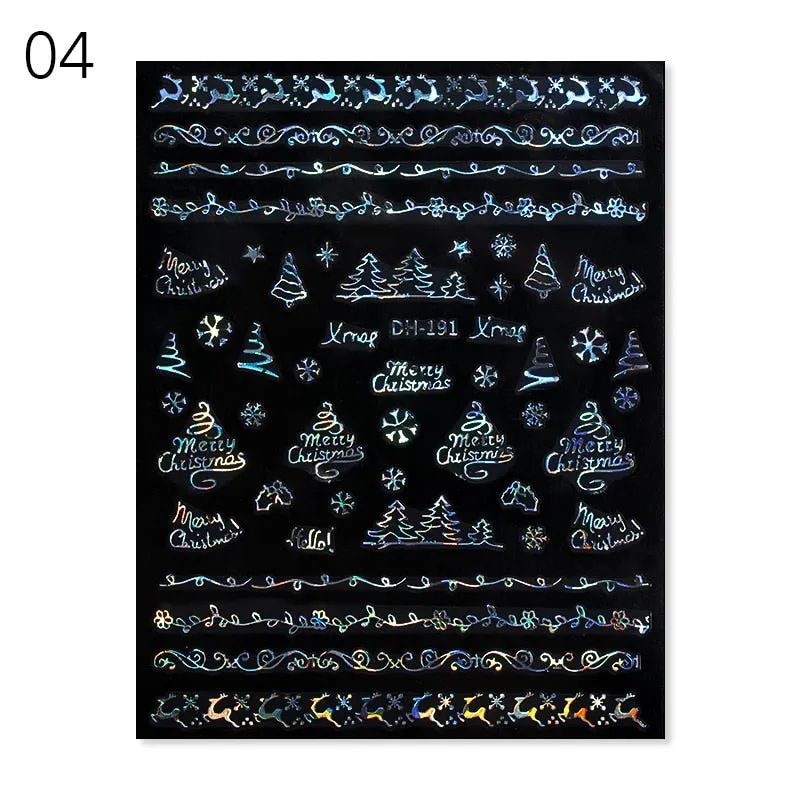 Sliver Bronzing 3D Christmas Nail Art Decoration Sticker Sparkly White Colorful Glitter Geometry Snowflake Winter Slider Foil