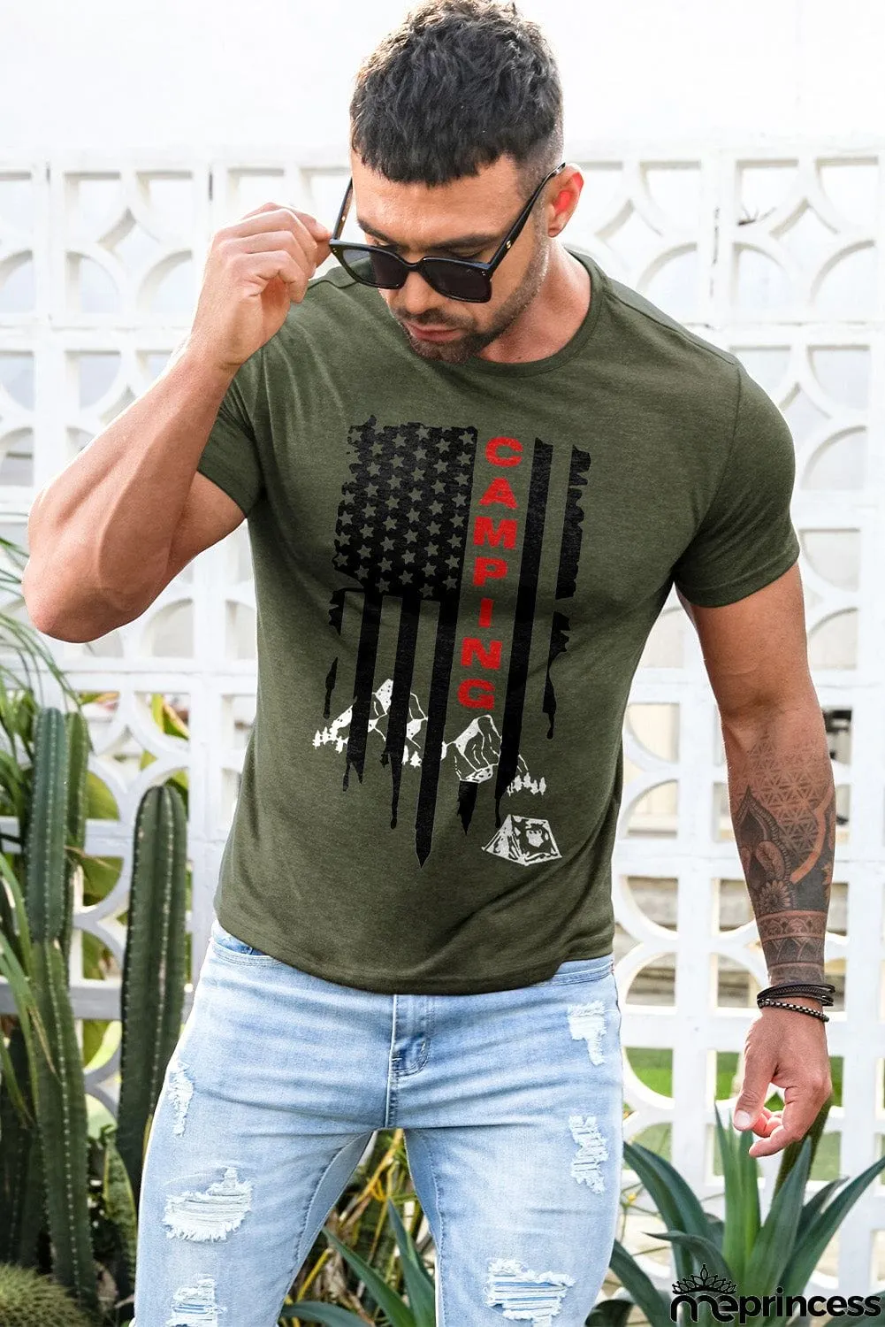USA Flag Print Men's Tee