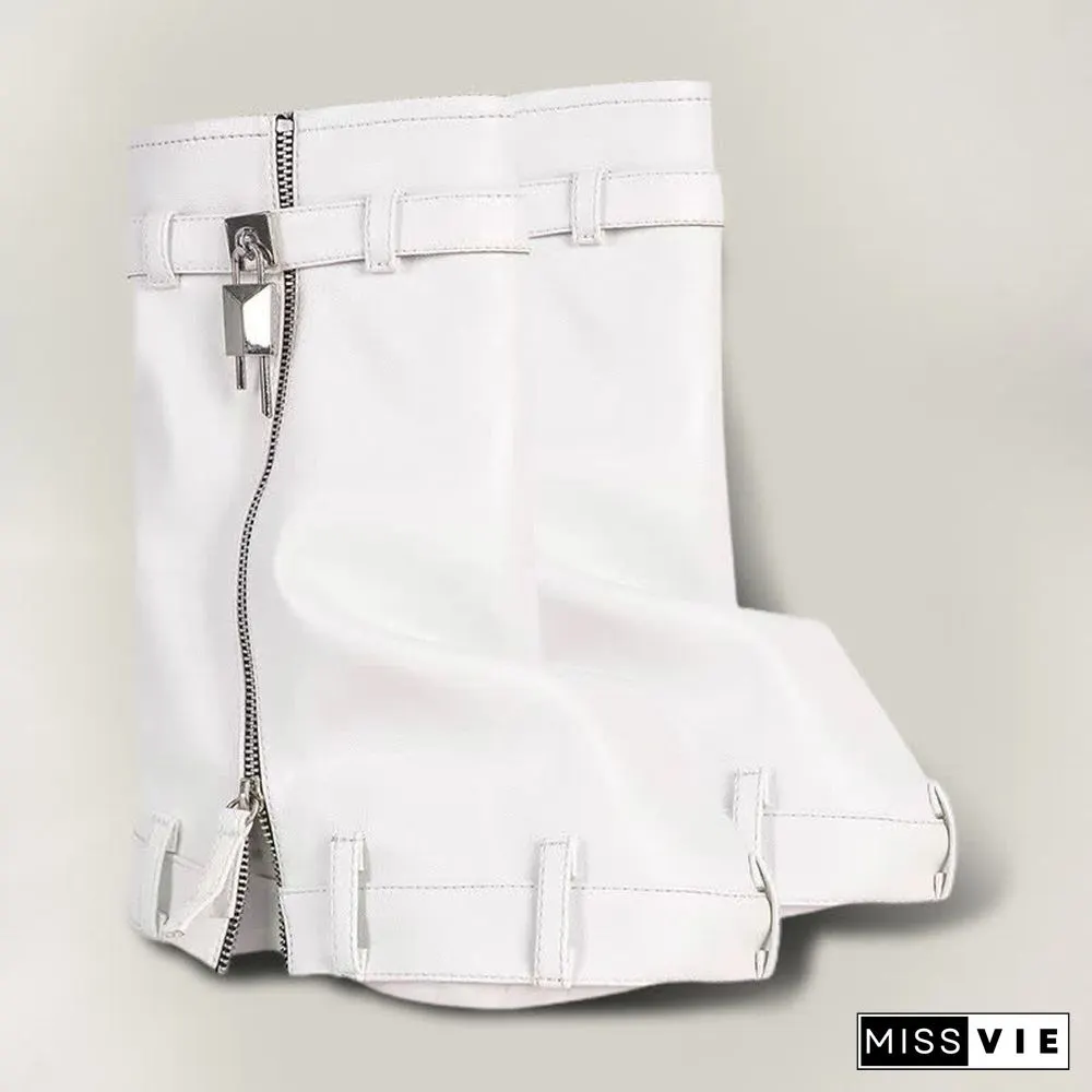 Fashion Fold Over Zipper PU Platform Boots