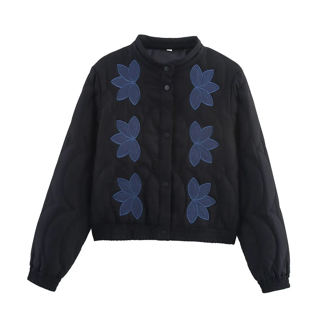 Nigikala Nigikala Women's Clothing 2025 Winter Small Collar Single Row Buckle Long-Sleeved Embroidered Cotton Coat Women A15067
