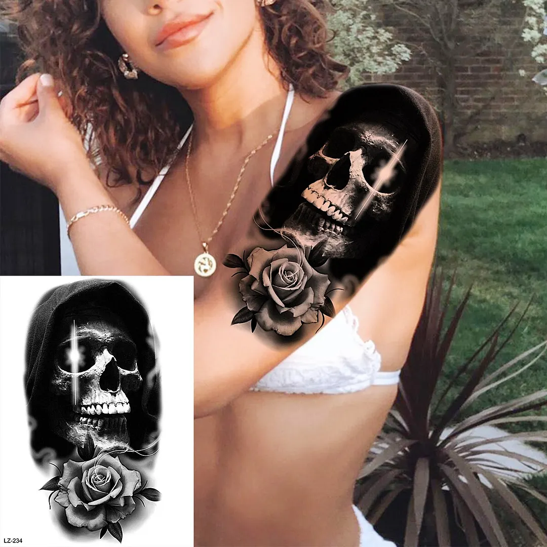 Sdrawing Large Anchor Back Octopus Pirate Skeleton Halloween Temporary Tattoos For Men Adult Compass Wings Fake Tattoo Stickers