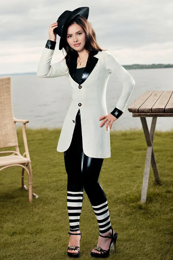 Women Latex Coats White Black Blazer
