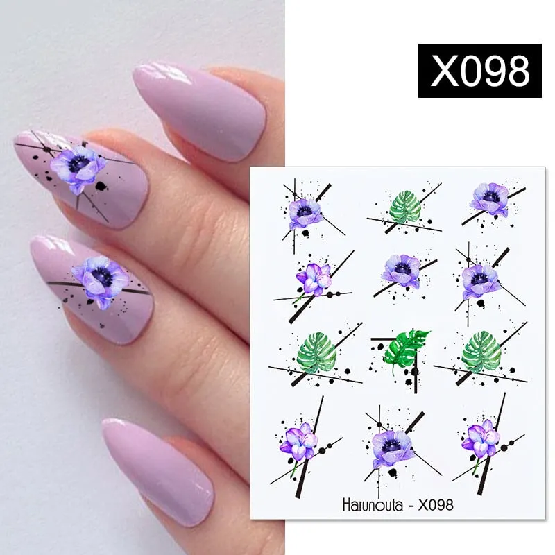 Harunouta Cool Geometry Pattern Water Decals Stickers Christmas Snowflakes Slider For Nails Valentine's Day Nail Art Decoration