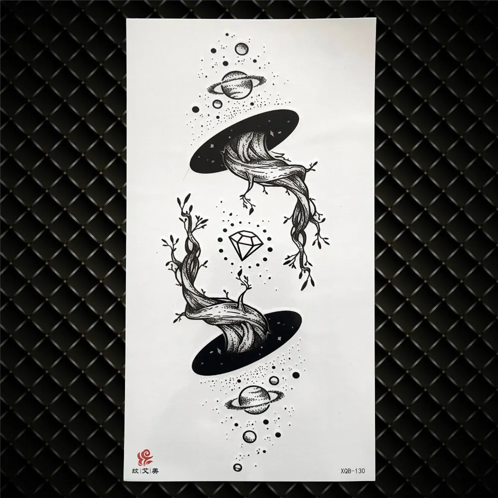3D Skeleton Fake Temporary Tattoo For Women Men Death skull Dragon Tattoos Geometric Rose Creative Waterproof Tatoos Chest Waist