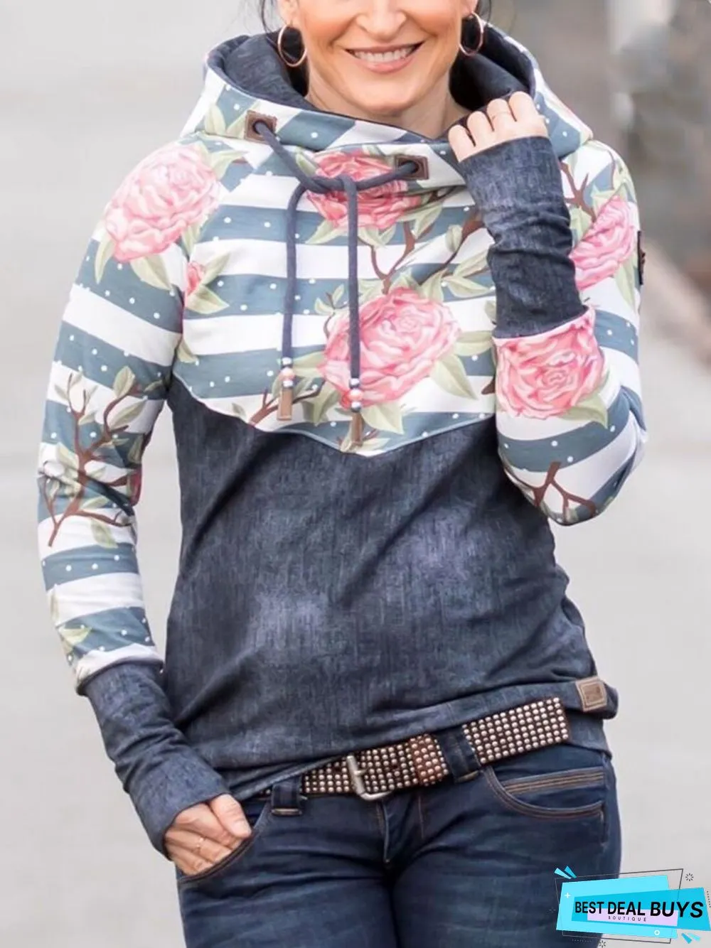 Large size Long Sleeve Printed Hoodie Casual Tunic Sweatshirt