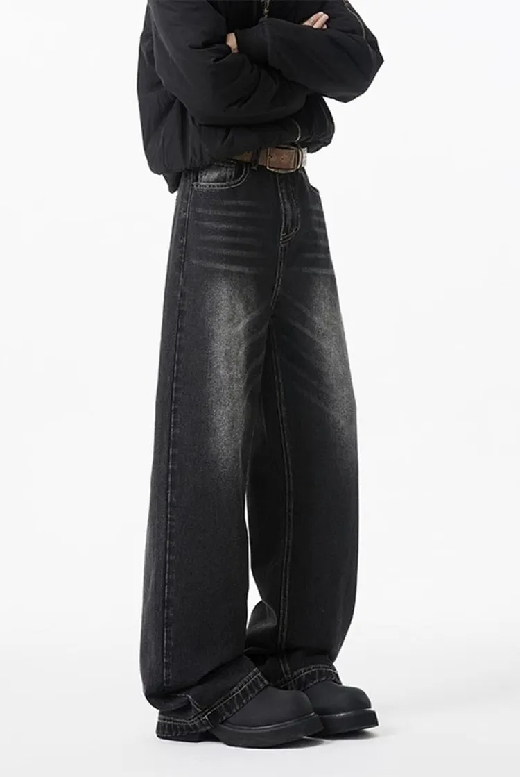 Straight Leg Wide Fit Men's Jeans with Pockets