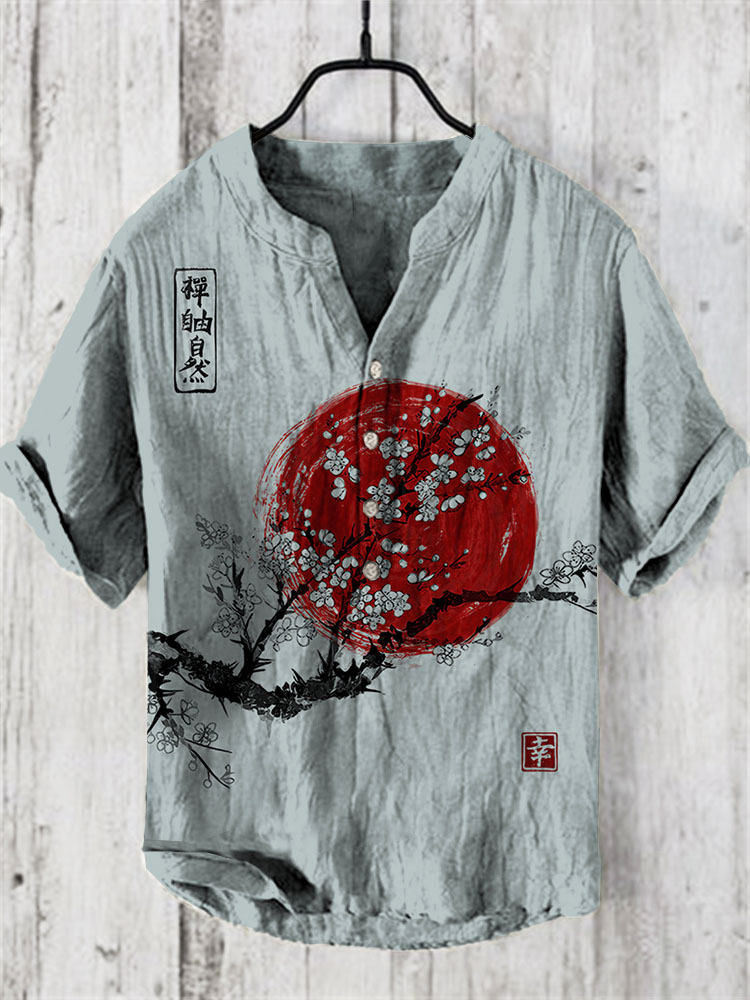 Japanese Ink Painting Of Sunrise Art Linen Blend  artssus