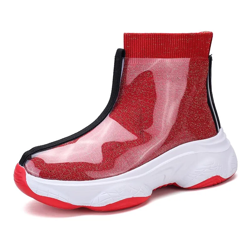 Women Boots Women Rain Boots Fashion Non Slip Sock Ankle Boots Female Water Shoes Women Comfortable Thick Bottom Rubber Boots