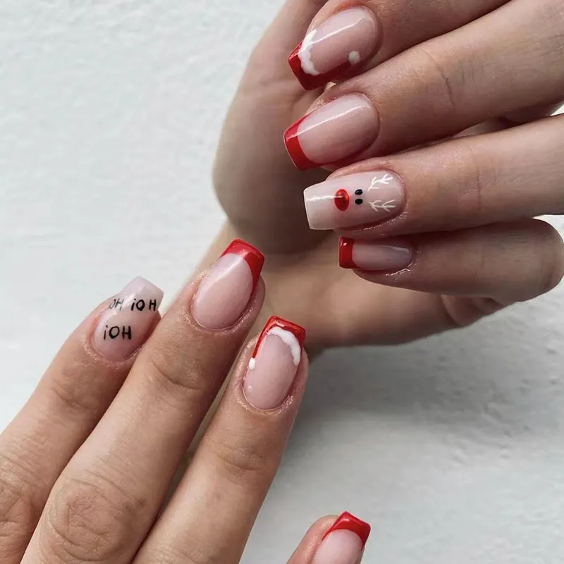 Churchf Churchf A Light Powder Cartoon Christmas Nail Patch Christmas Hat Elements Finished A Second Wear 24 Pieces Box