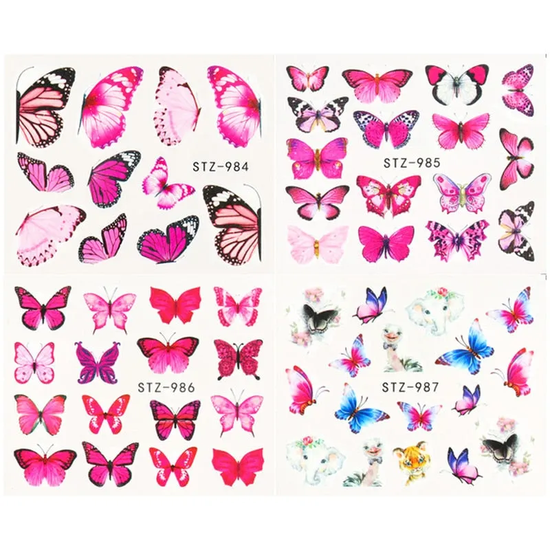 Nail Stickers 4Pcs/Set Water Transfer Multiple Colors Butterfly Designs Nail Decal Decoration Tips For Beauty Salons-Nail Inspo