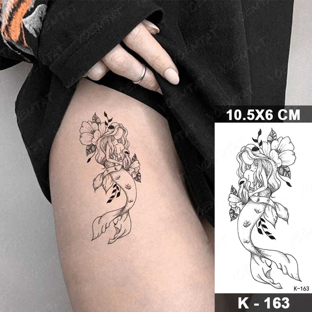 Waterproof Temporary Tattoo Sticker Black Point Line Sunflower Geometric Rose Flash Tatoo Fake Tatto For Body Art Women Men
