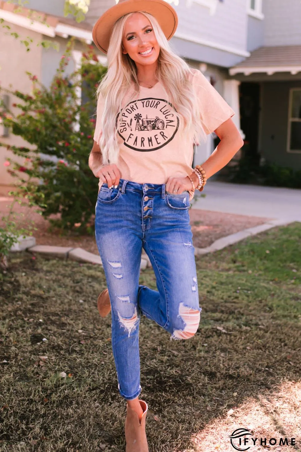 Pink Support Your Local Farmer Graphic Tee | IFYHOME
