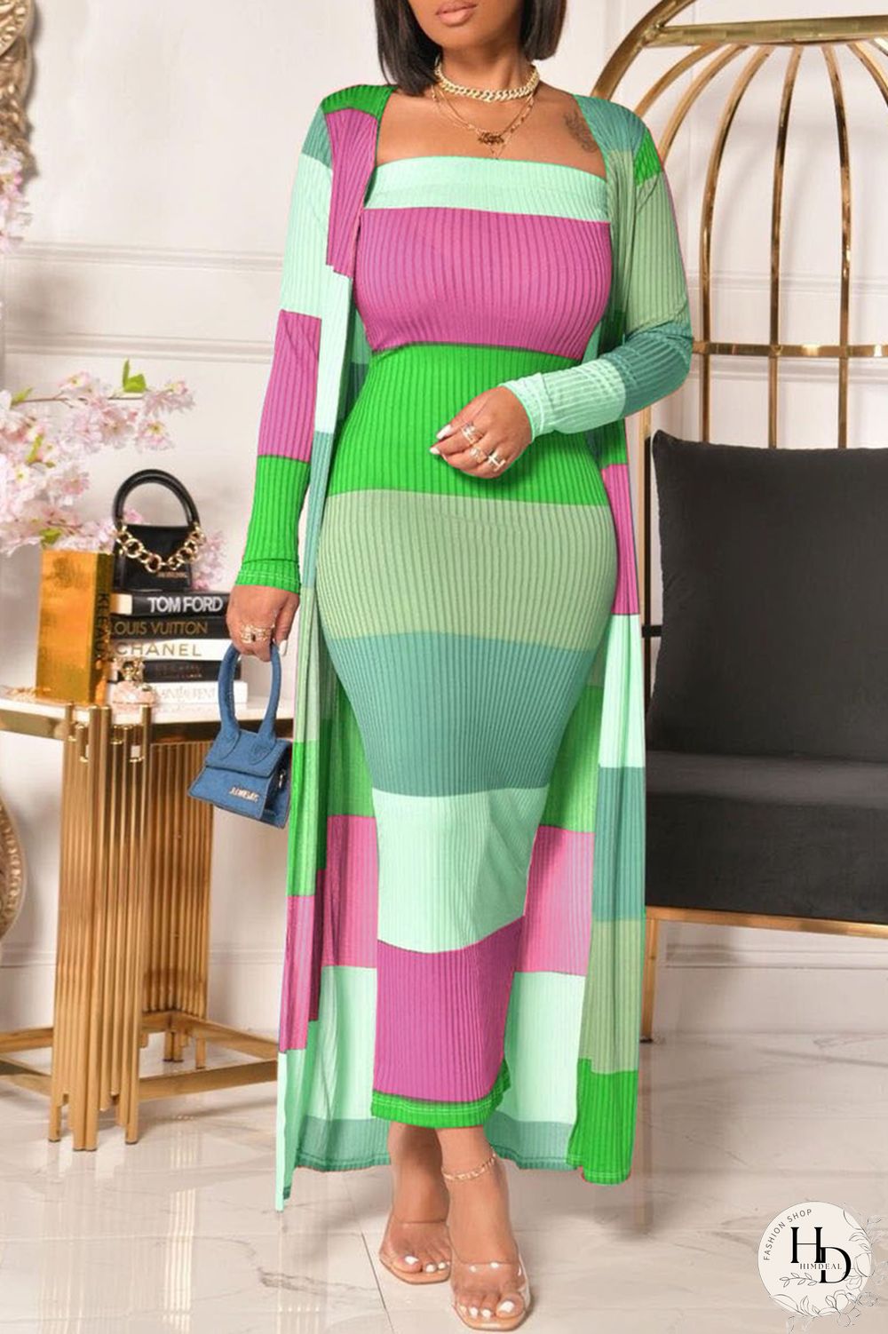 Blue Fashion Casual Patchwork Basic Long Sleeve Two Pieces