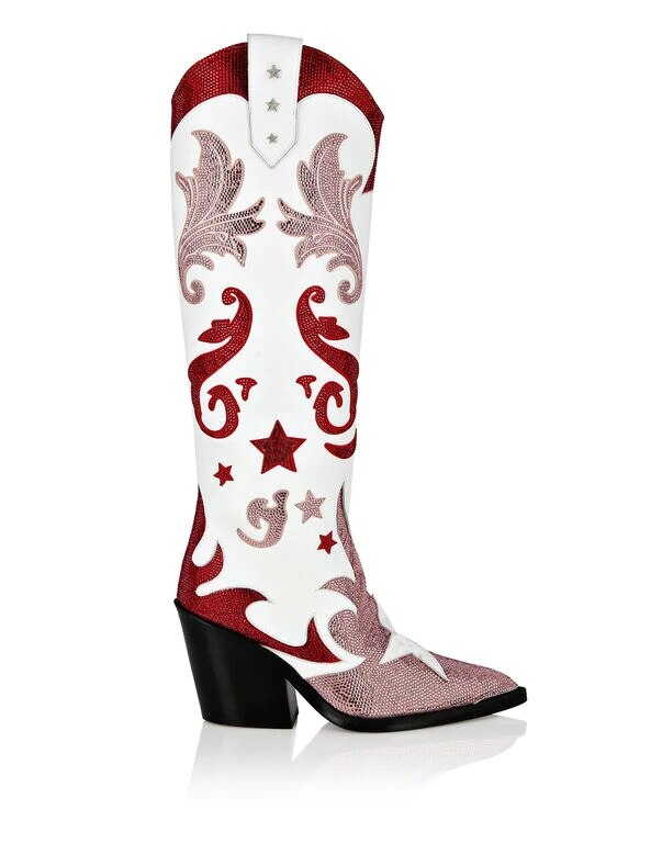 VCSHOES Pointed Toe Western Cowgirl Boots Cowboy Boots Shoes Women Long Boots Crystal Patchwork Femal Shoes Chelsea Botas 44