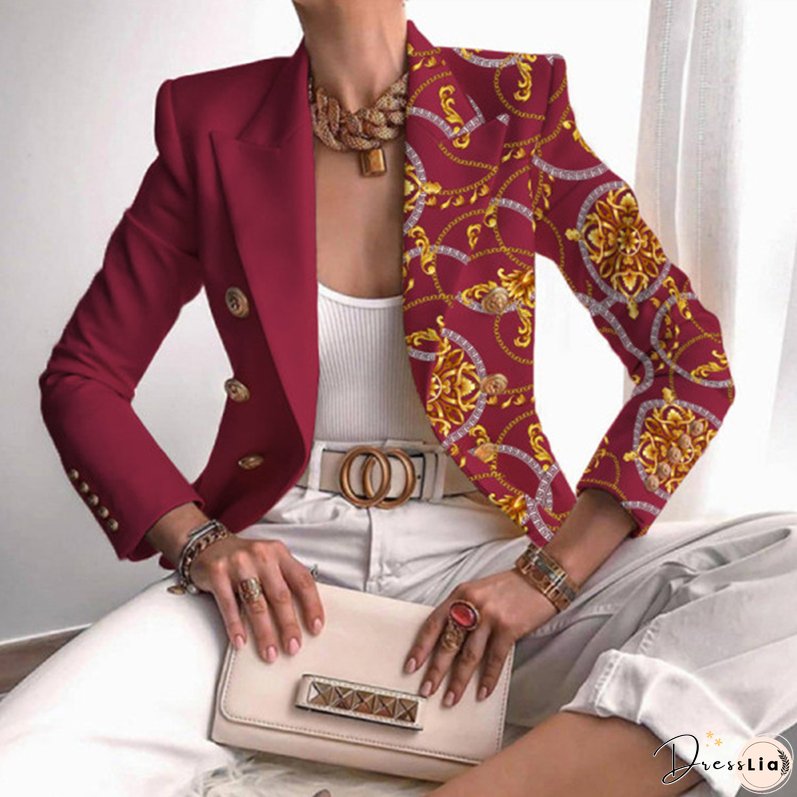 Fashion Print Casual Jacket Long Sleeve Elegant Lapel Blazers