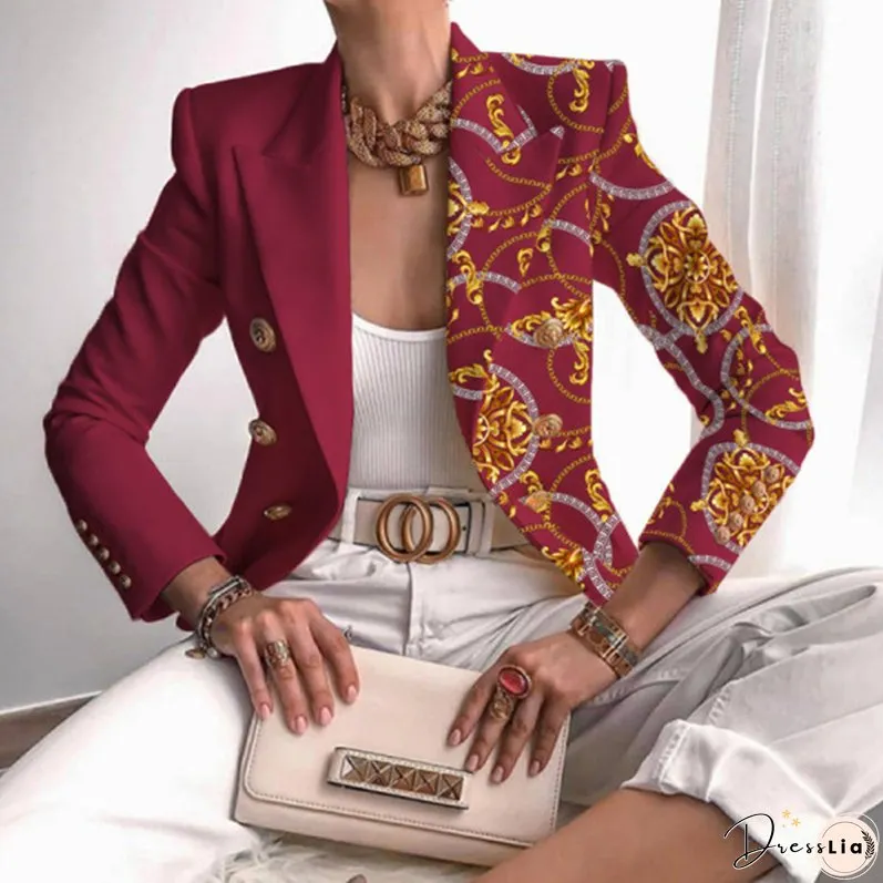 Fashion Print Casual Jacket Long Sleeve Elegant Lapel Blazers